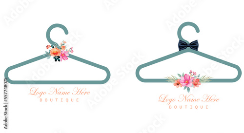 The concept of a coat hanger logo with roses for the clothing collection boutique logo template
