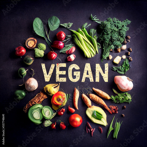 A Vibrant Array of Fresh Vegan Vegetables: A Healthy, Nourishing Delight (Ai generated)	 photo