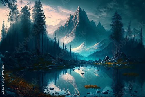 Fantasy forest landscape illustration