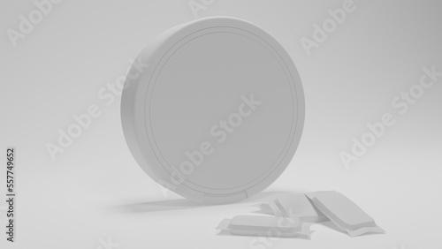 White plastic round box of snus or swedish tobacco isolated on white background. Minimal concept. 3D render