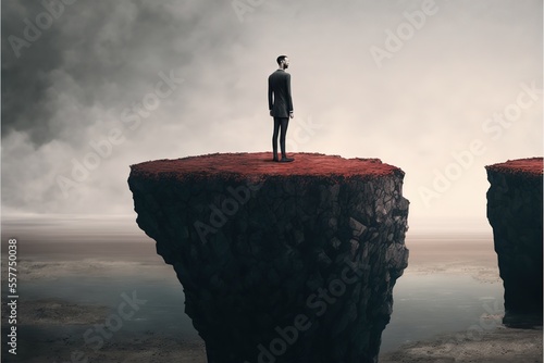 A man stands on a huge stone