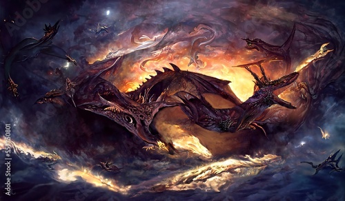 Dragon battle in the Cloudy Sky
