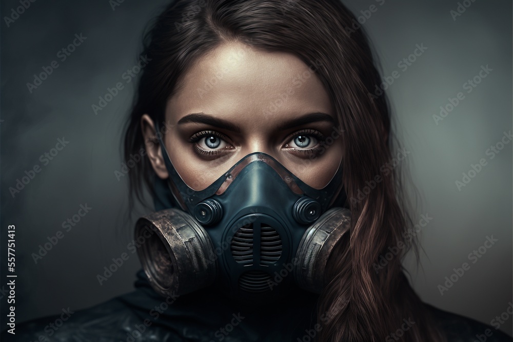 Geschäftsfrau mit Atemschutz Maske gegen Corona Viren Ansteckung, ai generativ Geschäftsfrau mit Atemschutz Maske gegen Corona Viren Ansteckung, ai generativ