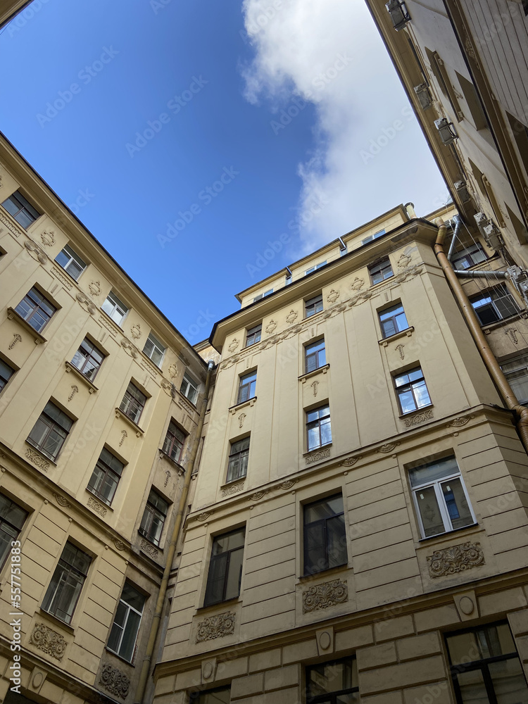 View of the courtyard in St. Petersburg with blue sky