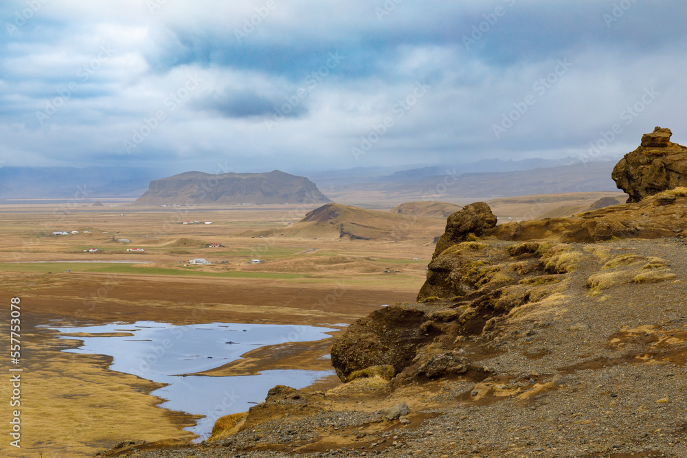 View of the landscape around Dyrhólaey Lighthouse, Iceland