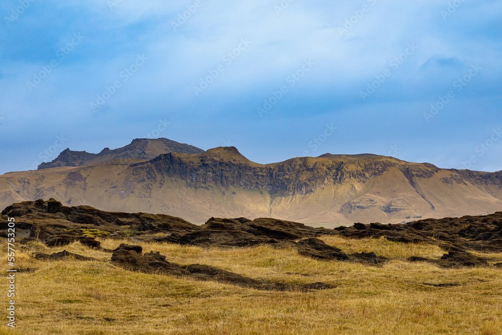 View of a typical landscape of southern Iceland