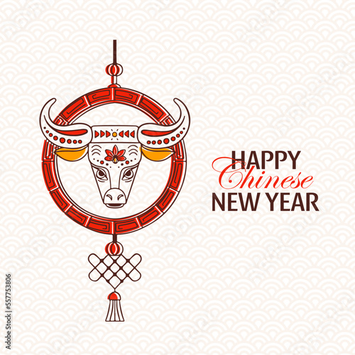 Chinese New year banner, greeting card with metal red ox