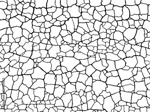 Cracked ground surface texture. Vector illustration. Monochrome background of coarse soil