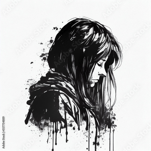 A Sketch of the Darkness of Poor Mental Health: A Black and White Illustration (Ai generated)	