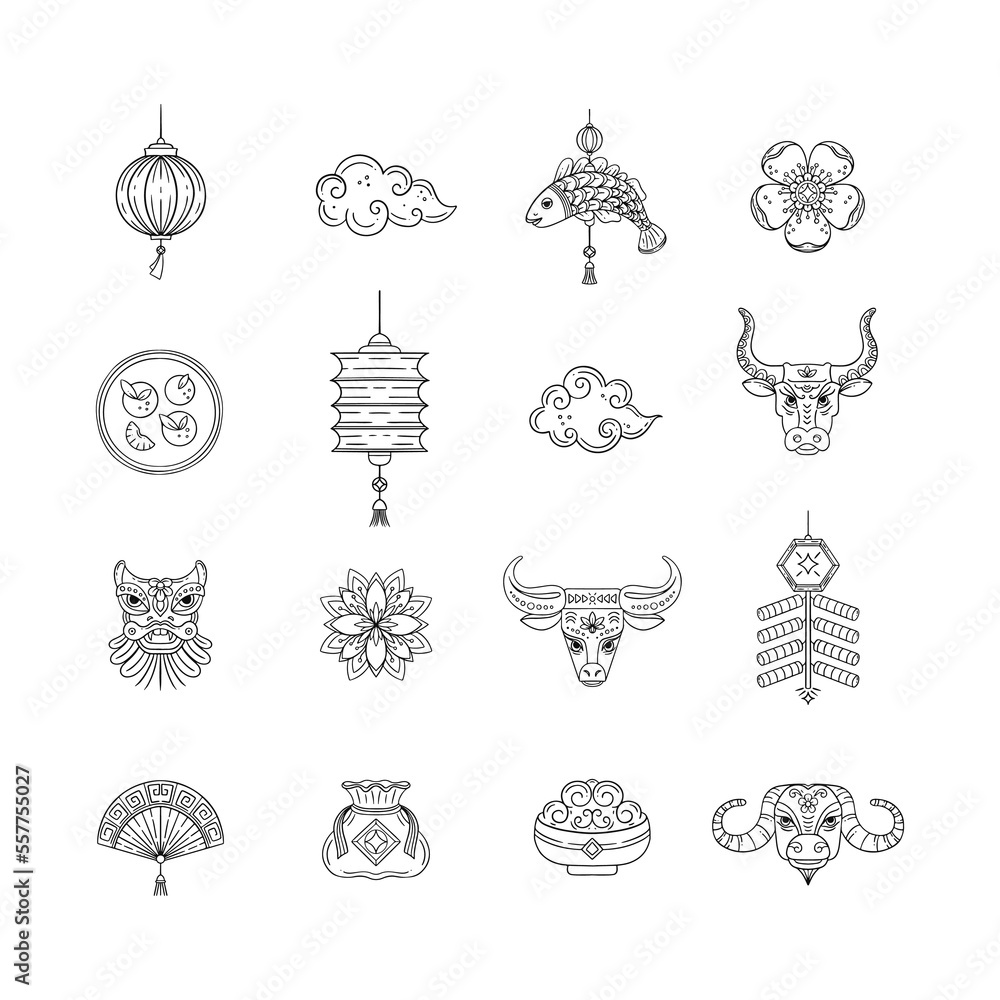 Chinese Lunar Calendar Symbols Isolated On White Background Stock