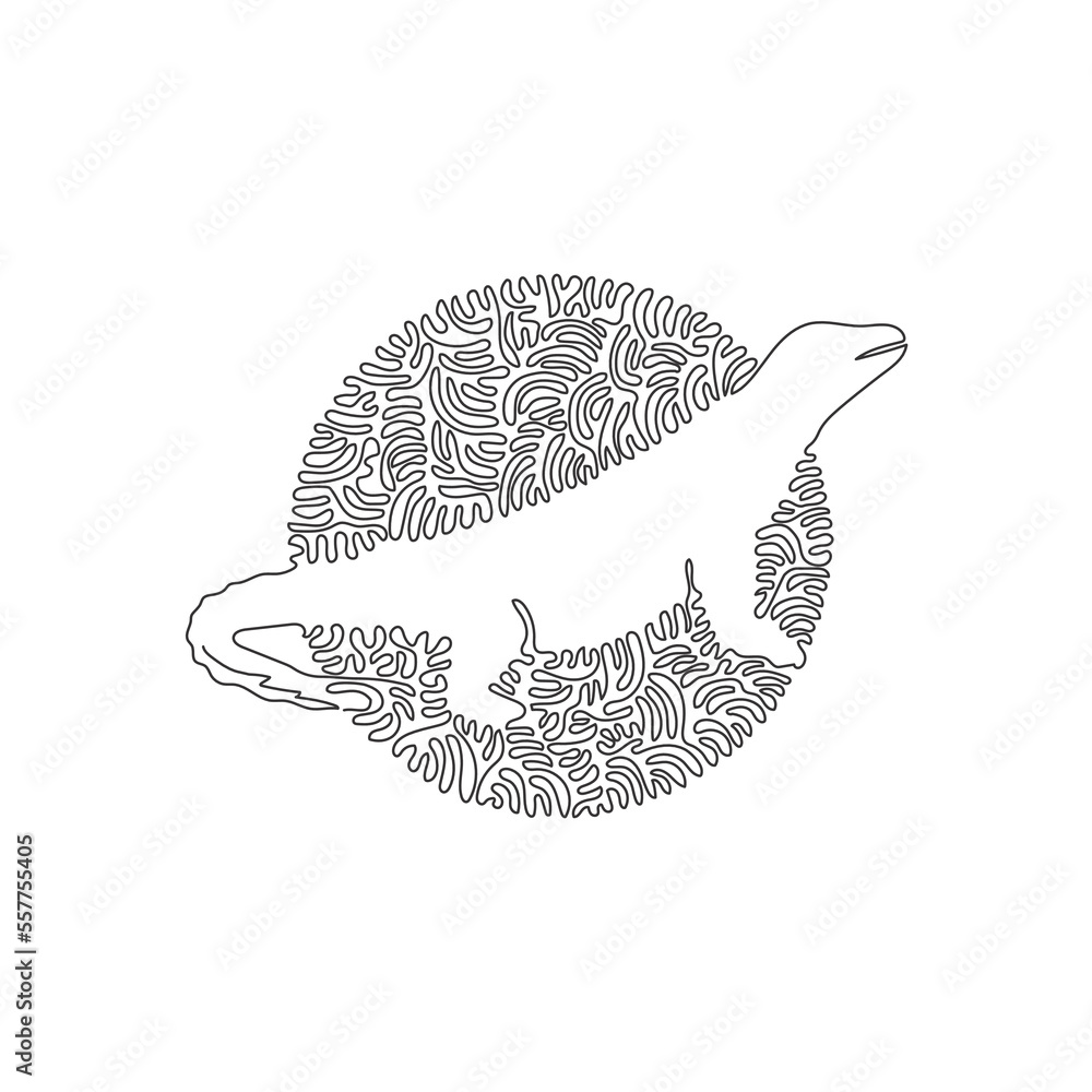 Single swirl continuous line drawing of predatory reptile abstract art ...