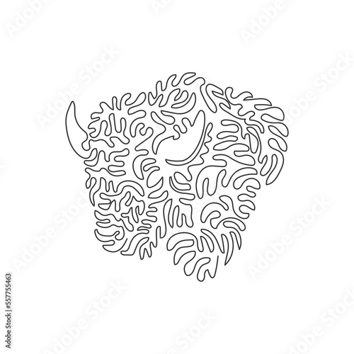 Continuous curve one line drawing of aggressive bison curve abstract art. Single line editable stroke vector illustration of enormous animals for logo, wall decor and poster print decoration