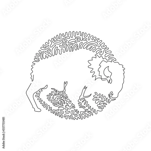 Continuous curve one line drawing of standing bison abstract art in circle. Single line editable stroke vector illustration of bison unruly mammal for logo, wall decor and poster print decoration