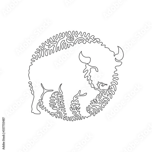 Single swirl continuous line drawing of huge head with two horns abstract art. Continuous line draw graphic design vector illustration style of two curved sharp horns for icon, sign and wall decor