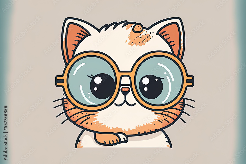 adorable cat sporting glasses Animal and natural world icons in cartoon style, isolated. Generative AI