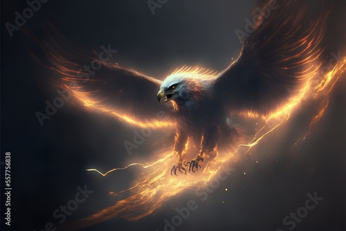 Golden animals burning with golden flames for beautiful backgrounds eagle