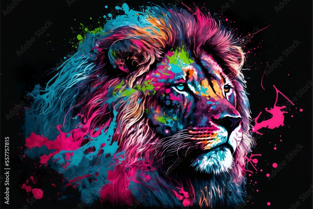 Painted animal with paint splash painting technique on colorful