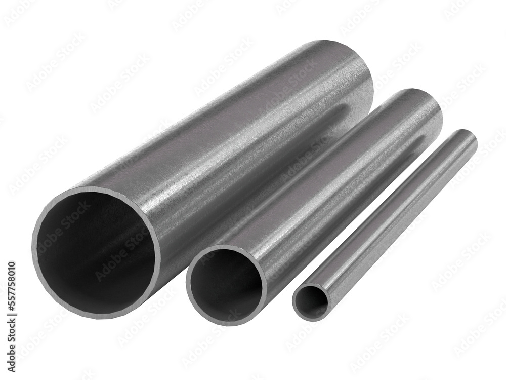 Round stainless steel pipe. Metal products. 3d illustration Round stainless steel pipe. Metal products. 3d illustration