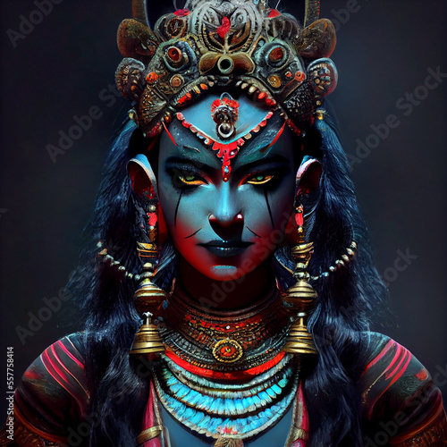 Goddess Kali portrait illustration. Hindu god Mahakali, Bhadrakali, or Kalika  photo