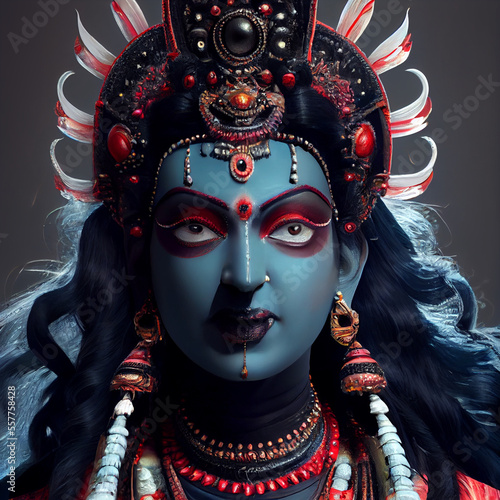 Goddess Kali portrait illustration. Hindu god Mahakali  Bhadrakali  or Kalika 