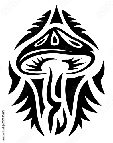 Tribal tattoo art with black decorative mushroom
