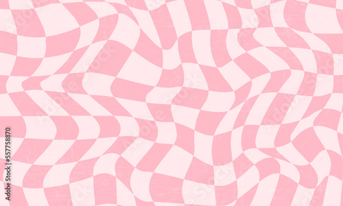 checkerboard background in pink colors,  retro groovy wavy psychedelic checkerboard pattern. vector illustration