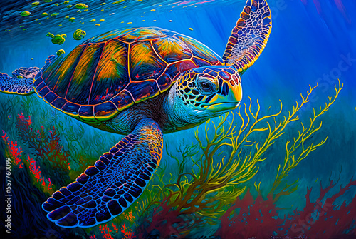 Sea turtle, acrylic painting. Generative AI