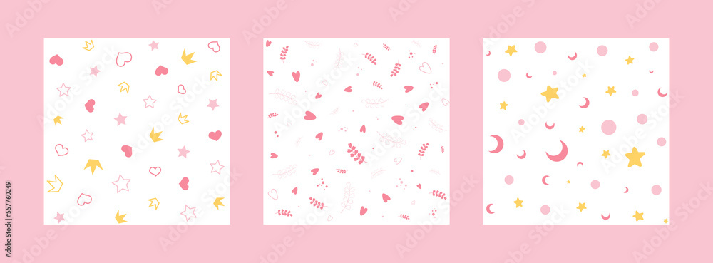 Set of cute romantic vector seamless patterns Set of cute romantic vector seamless patterns