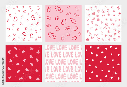 Set of cute romantic vector seamless patterns