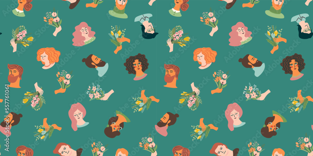 Vector seamless pattern with cute young women and men in love. For Happy Valentine s Day concept and other use. Vector seamless pattern with cute young women and men in love. For Happy Valentine s Day concept and other use.