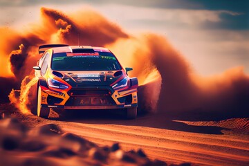 Gardinen Kinderzimmer Rally car riding on high speed at the dirt track. Generative art  © Cheport