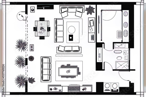 Plan of a top floor apartment. Generative AI