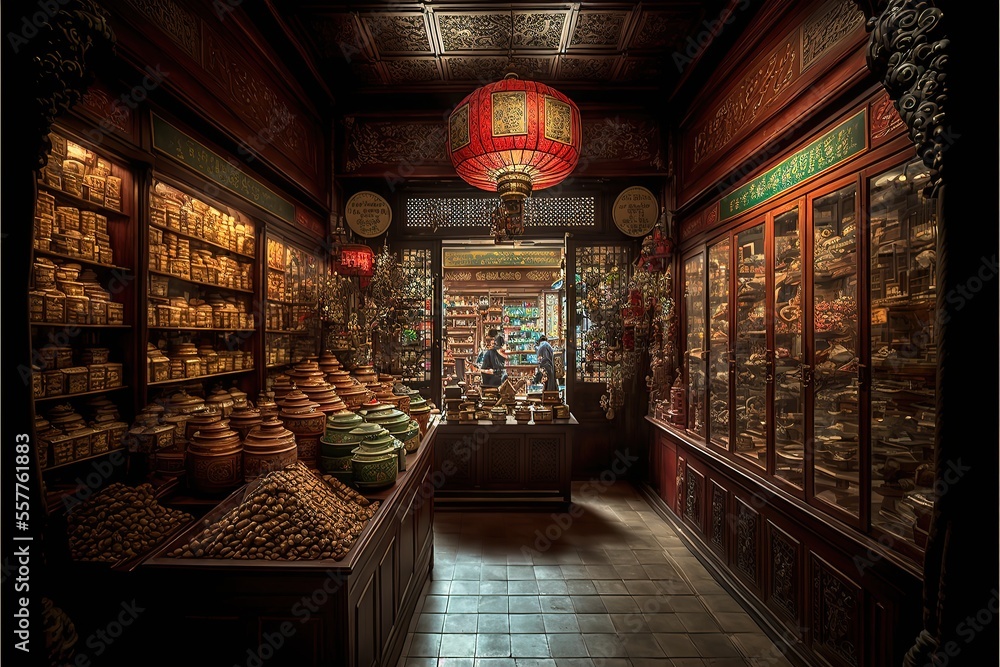 interior of a Chinese Traditional Souvenir store in Beijing, China. Most of the Chinese sovenirs are. Generative AI