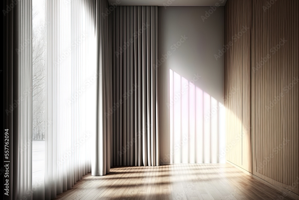 Interior design of a contemporary, curtained, vacant room. Generative AI Interior design of a contemporary, curtained, vacant room. Generative AI