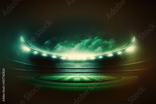Sports background in night. Football, Cricket stadium in a defocused 3d lighting background. Generative AI