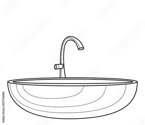 Washbasin, sink. Coloring book. Black and white vector illustration.