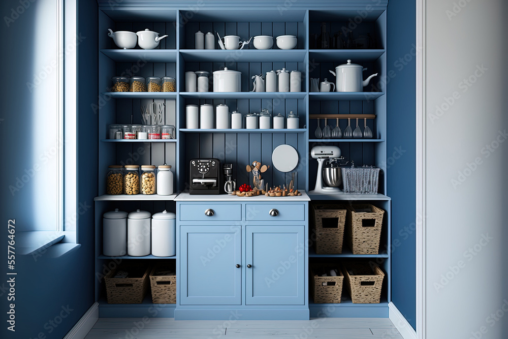 Blue and White Pantry updated. Generative AI Blue and White Pantry updated. Generative AI
