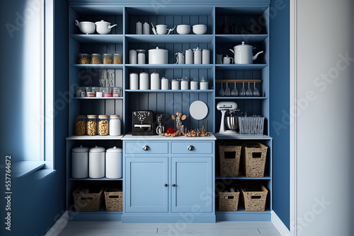 Blue and White Pantry updated. Generative AI photo