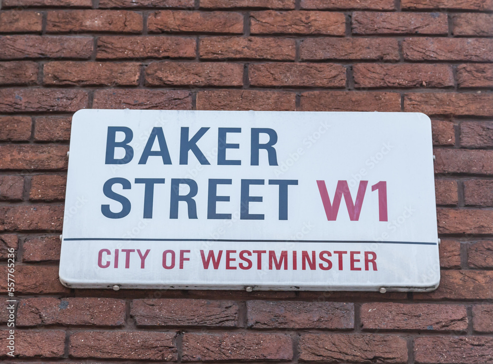 A Sign For Baker Street In Westminster, London, England, UK, On A Red Brick Wall A Sign For Baker Street In Westminster, London, England, UK, On A Red Brick Wall