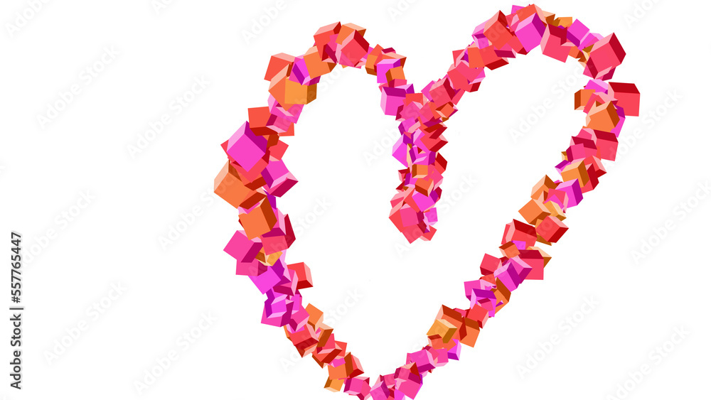 png image of a heart formed by colored cubes with red shades