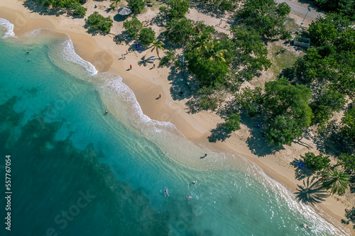 Obraz na płótnie The drone aerial view of Pigeon Point Beach in Antigua.