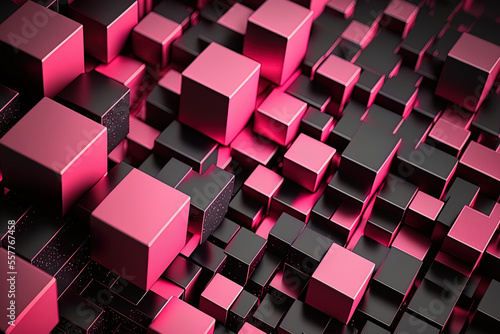 geometric monophonic background with volumetric pink cubes background knowledge of parallelogram technology and geometry. Generative AI photo