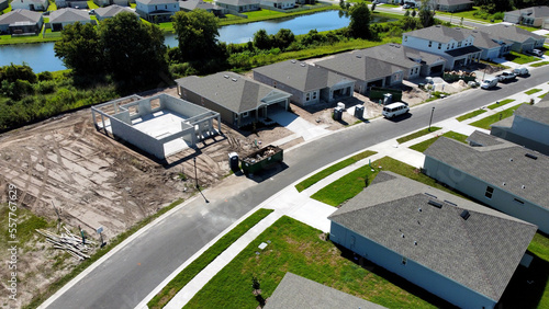 New development houses in Florida under construction from aerial drone view