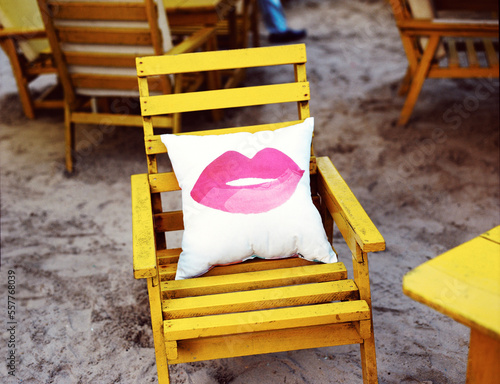 Lip pillow on beach chail