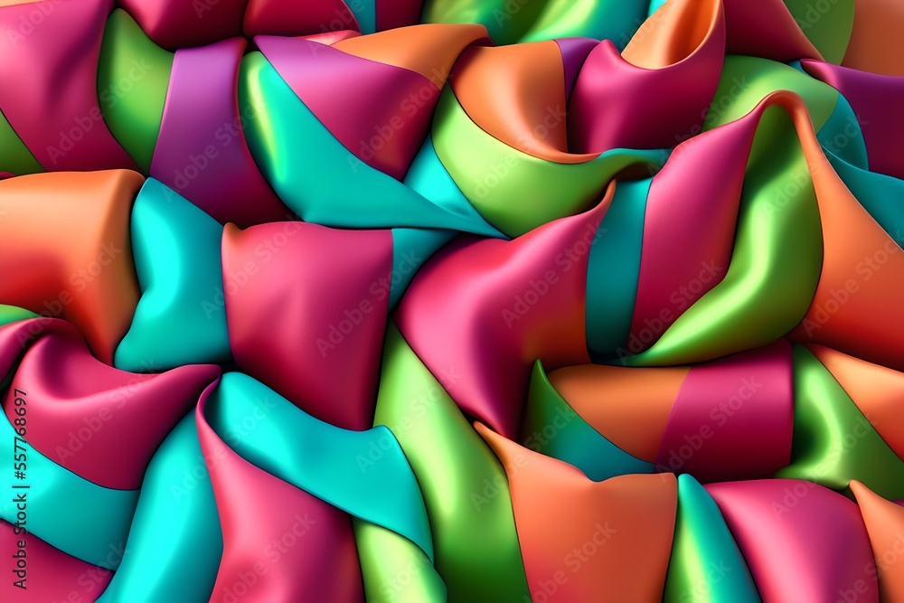 Silk cloth, smooth colorful fabric wrapping up around itself modern background. Pink, yellow, blue cloth Abstract rendering wallpaper. Silk cloth, smooth colorful fabric wrapping up around itself modern background. Pink, yellow, blue cloth Abstract rendering wallpaper.
