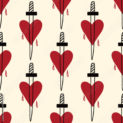 heart with dagger seamless background. Vector illustration
