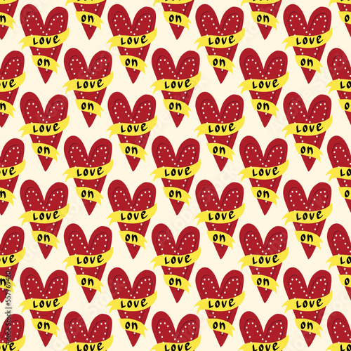 Valentines day pattern with hearts in modern doodle style