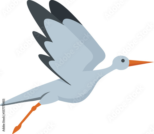 Stork bird icon flat vector. Fly crane. Nest baby isolated