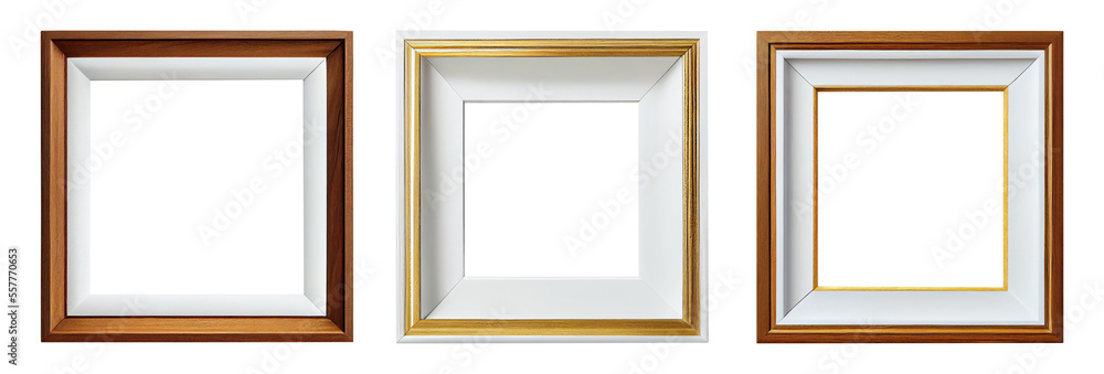 Set of white square wooden frames isolated on transparent background Set of white square wooden frames isolated on transparent background