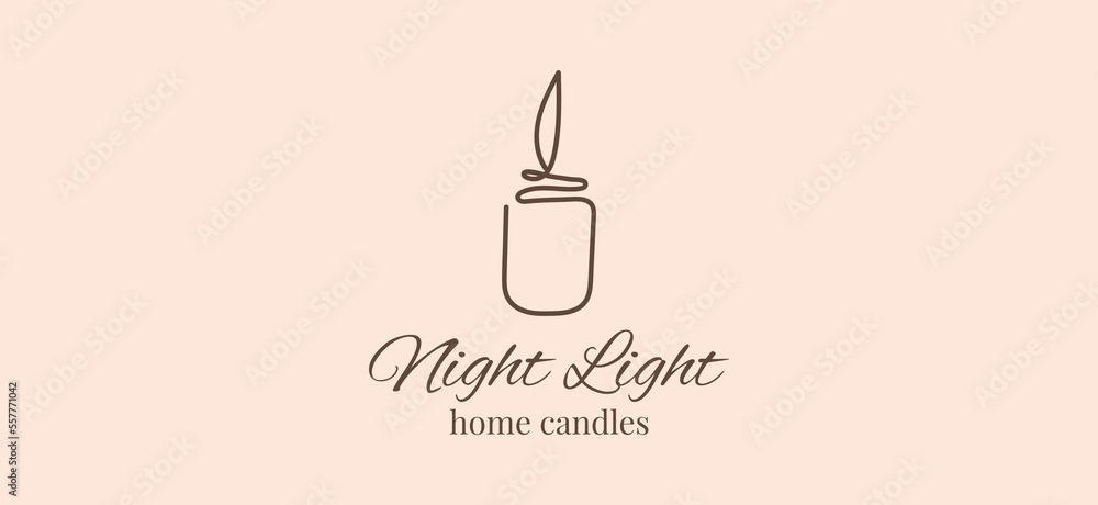 Trendy sketch banner with one line candle logo. Vector sketch illustration. Template design. Romantic background.
